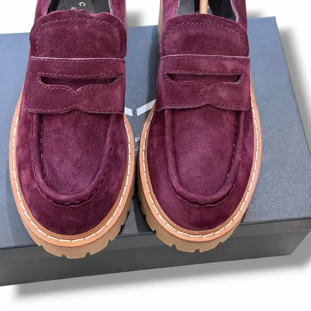 Marc Fisher LTD Women’s Norton Burgundy Suede Lug Sole Penny Loafers Size 8 NWT